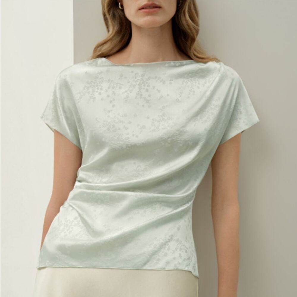 Lilysilk YING Jacquard Silk Top Jade Green Size S